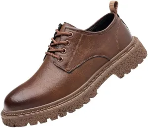 Men's Retro Business Casual Leather Shoes Men's Low Thick Bottom Big Leather Shoes Men's Low-top Work Shoes(White-Patch Five-Pointed star4,10.5)