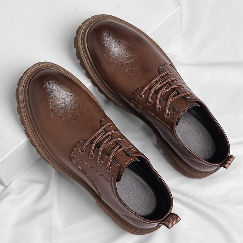 Men's Retro Business Casual Leather Shoes Men's Low Thick Bottom Big Leather Shoes Men's Low-top Work Shoes(White-Patch Five-Pointed star4,10.5)