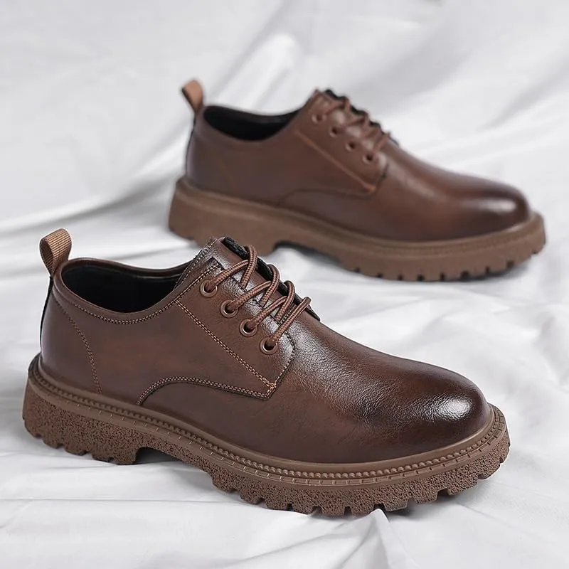 Men's Retro Business Casual Leather Shoes Men's Low Thick Bottom Big Leather Shoes Men's Low-top Work Shoes(White-Patch Five-Pointed star4,10.5)