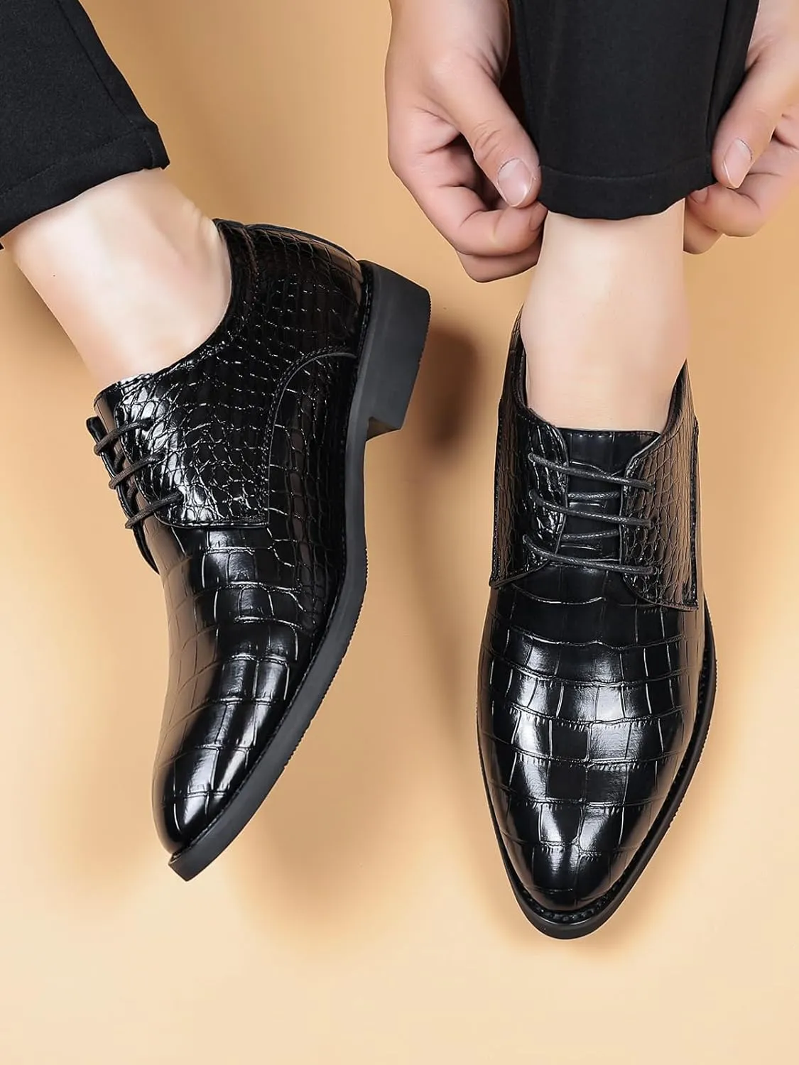 Men's Retro Crocodile Print Dress Shoes Modern Formal Business Oxford Casual Leather Shoes