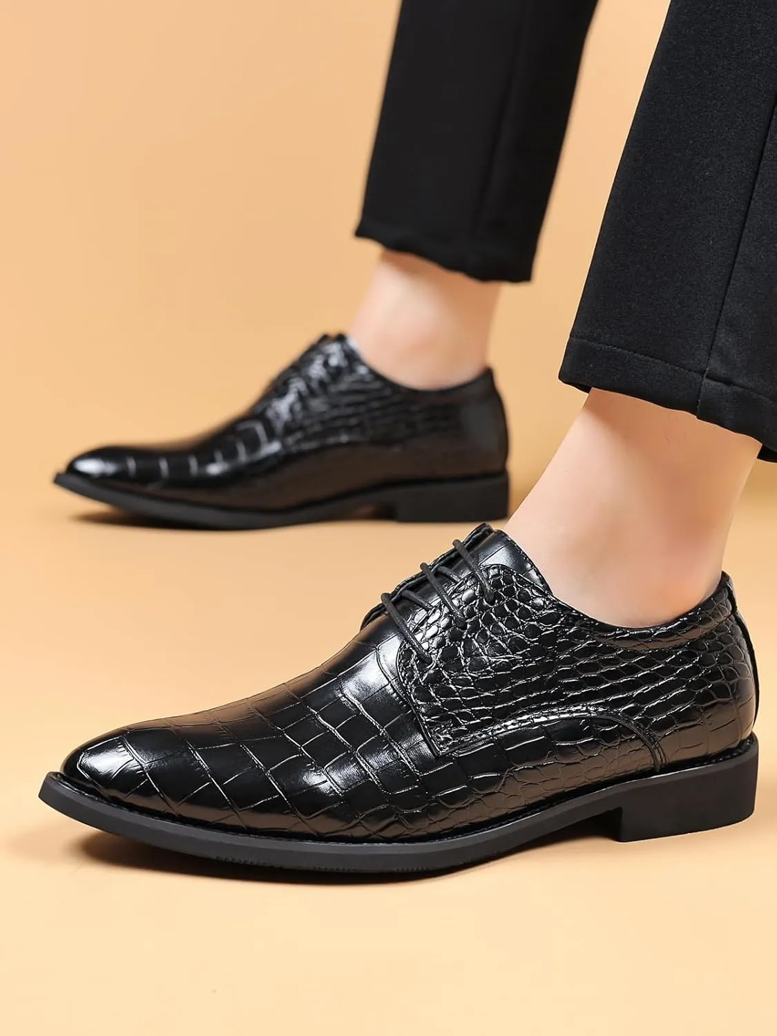 Men's Retro Crocodile Print Dress Shoes Modern Formal Business Oxford Casual Leather Shoes