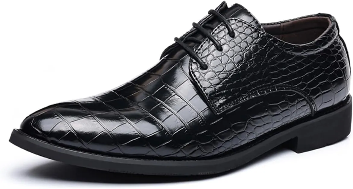 Men's Retro Crocodile Print Dress Shoes Modern Formal Business Oxford Casual Leather Shoes