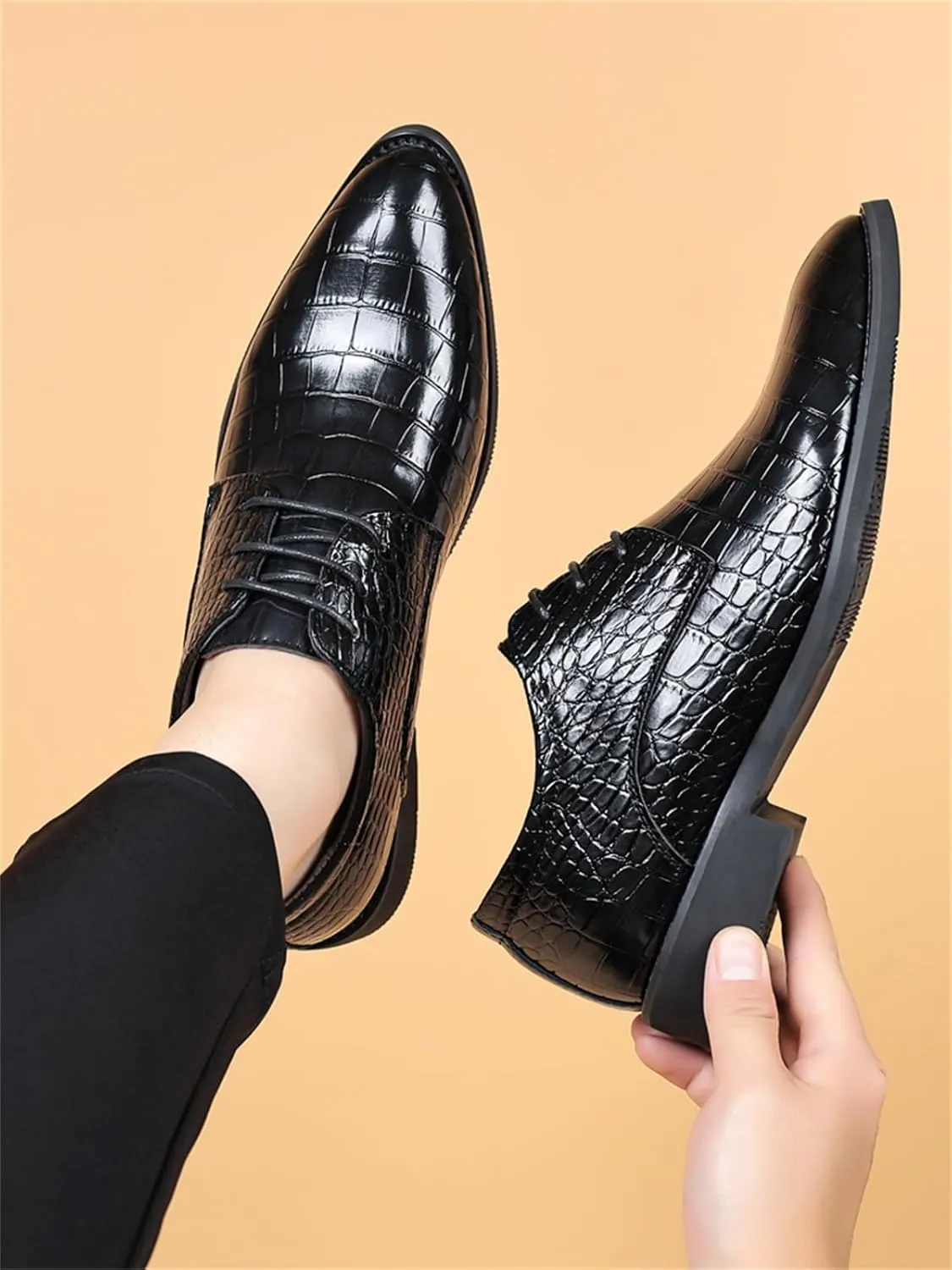 Men's Retro Crocodile Print Dress Shoes Modern Formal Business Oxford Casual Leather Shoes