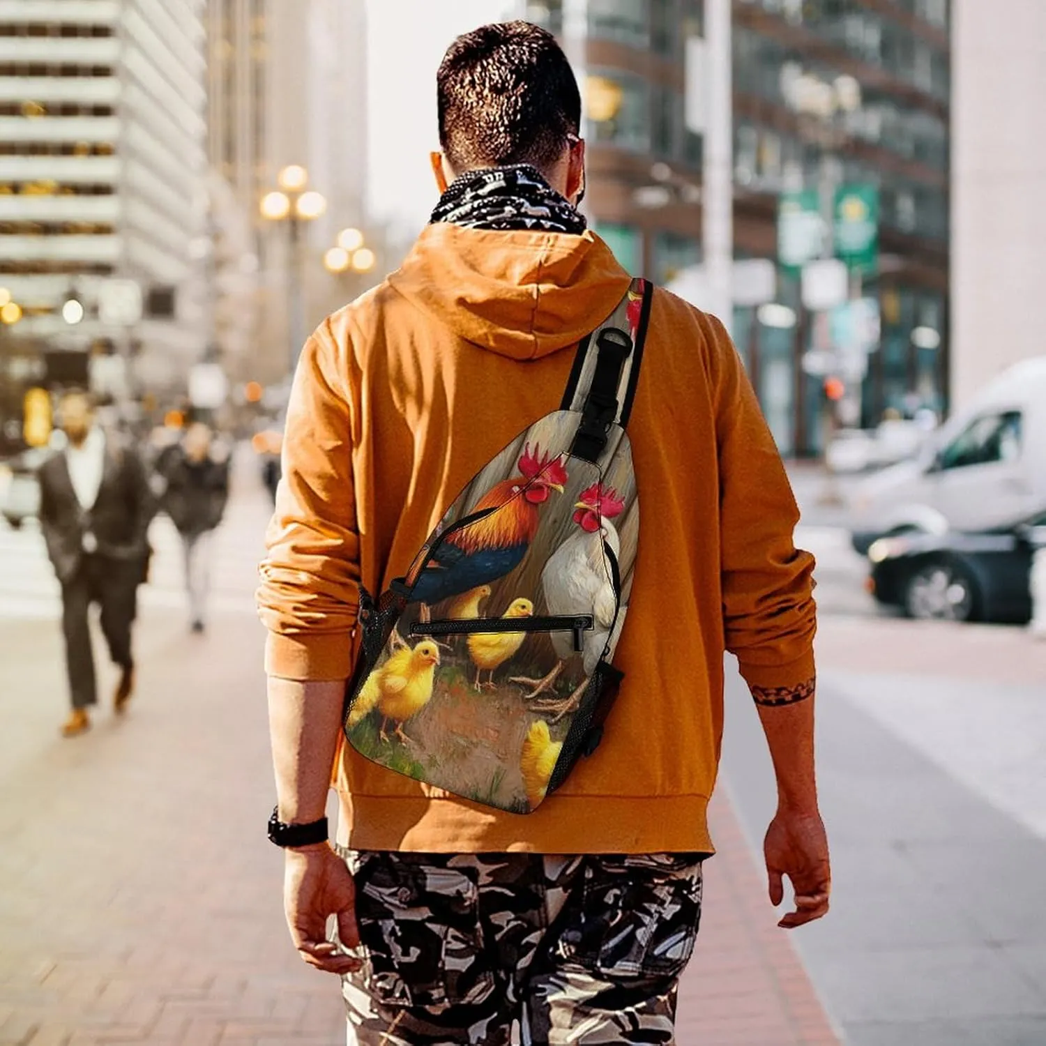 Men's Sling Bag Backpack Packable Breathable Crossbody Chest Rucksack - Garden Flowers Chicken Rooster Sunflowers Painting Anti-Theft Multipurpose Rucksack Tote Bags Crossbody Backpack