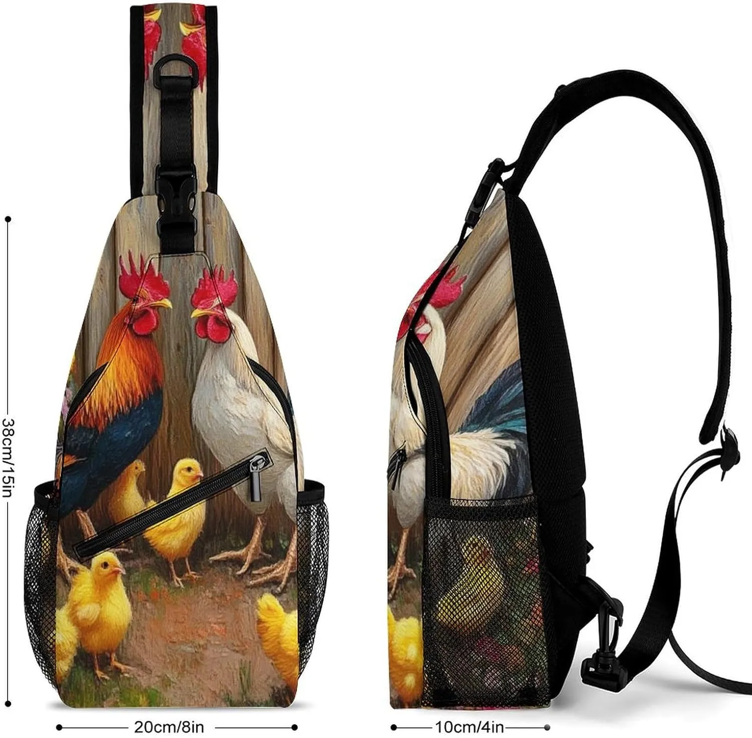 Men's Sling Bag Backpack Packable Breathable Crossbody Chest Rucksack - Garden Flowers Chicken Rooster Sunflowers Painting Anti-Theft Multipurpose Rucksack Tote Bags Crossbody Backpack