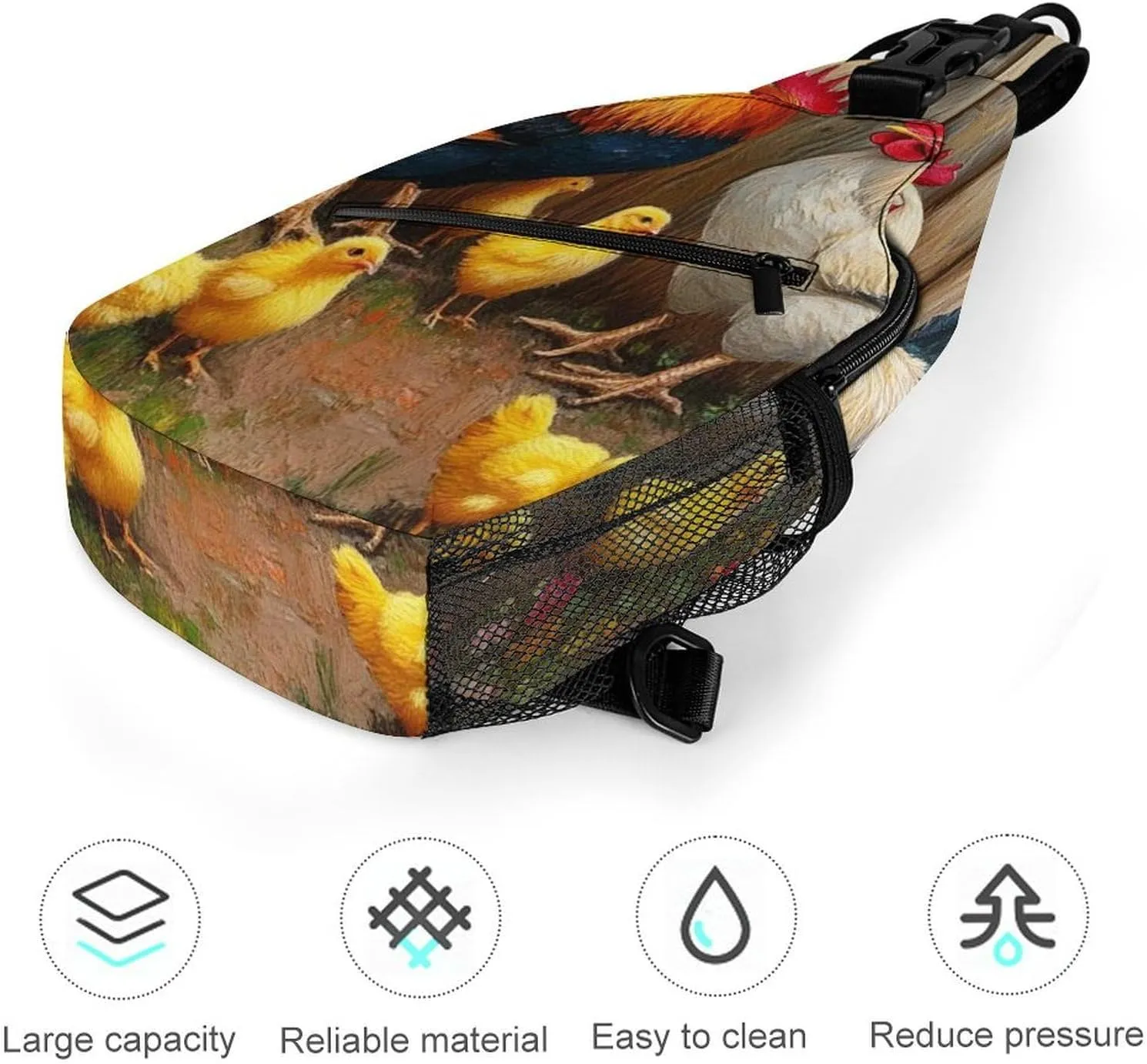 Men's Sling Bag Backpack Packable Breathable Crossbody Chest Rucksack - Garden Flowers Chicken Rooster Sunflowers Painting Anti-Theft Multipurpose Rucksack Tote Bags Crossbody Backpack