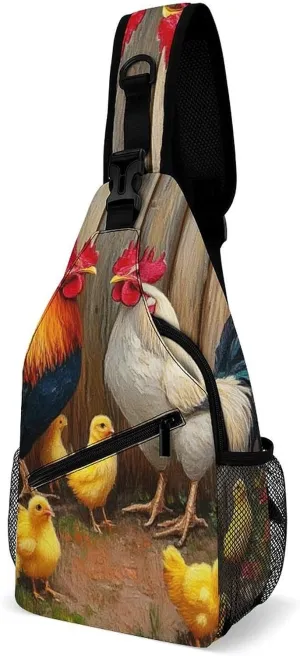 Men's Sling Bag Backpack Packable Breathable Crossbody Chest Rucksack - Garden Flowers Chicken Rooster Sunflowers Painting Anti-Theft Multipurpose Rucksack Tote Bags Crossbody Backpack