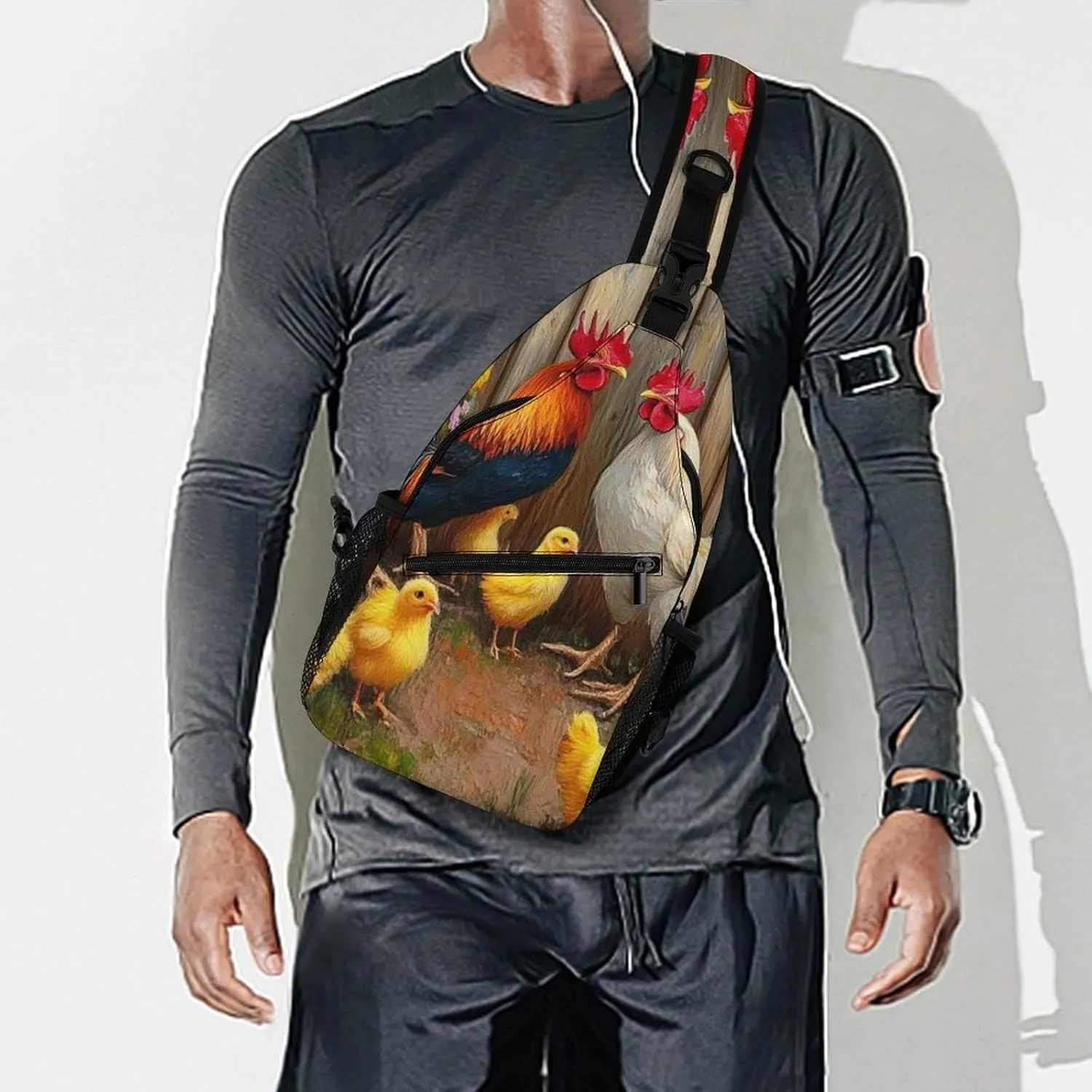 Men's Sling Bag Backpack Packable Breathable Crossbody Chest Rucksack - Garden Flowers Chicken Rooster Sunflowers Painting Anti-Theft Multipurpose Rucksack Tote Bags Crossbody Backpack