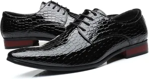 Men's Stone Patterned Leather Dress Oxford Shoes Fashion Pointed Patent Leather Lace-up Anti-Slip Business Wedding Formal Shoes Derby