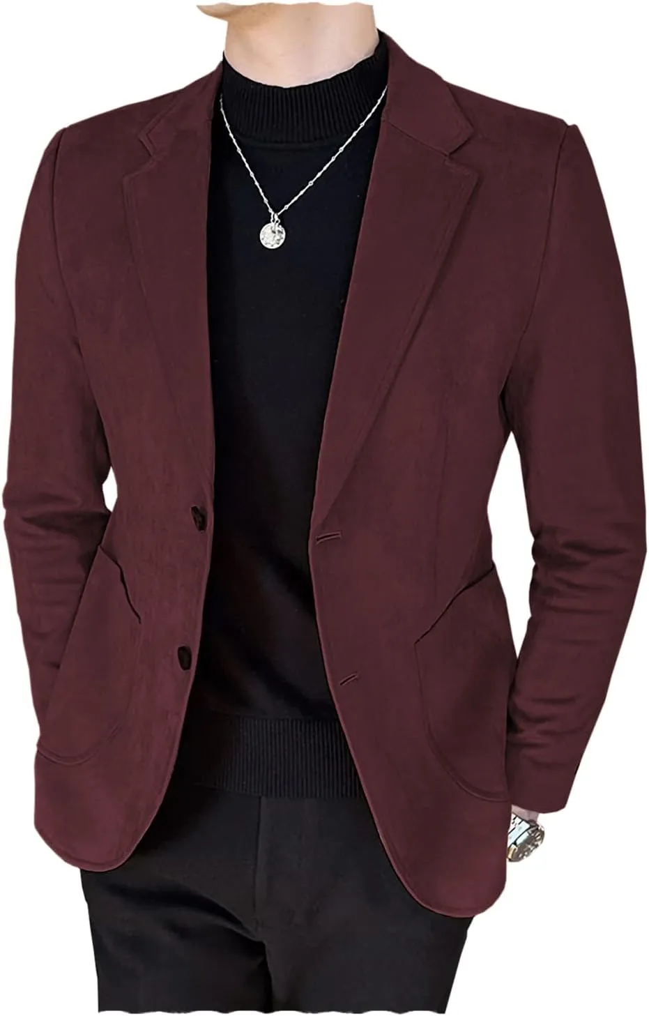 Mens Suede Blazer 2 Buttons Casual Vintage Sport Coat Faux Leather Suit Wedding Party Wedding Party
