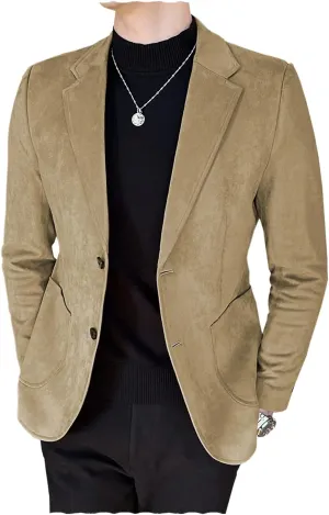 Mens Suede Blazer 2 Buttons Casual Vintage Sport Coat Faux Leather Suit Wedding Party Wedding Party