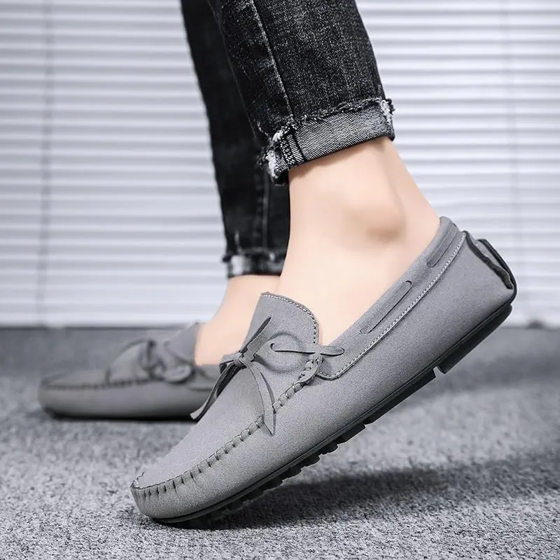 Men's Suede Loafers -Vegan Leather Lace-Up Moccasins, Flexible Lightweight Comfortable Driving Shoes for Fashion Prom Slip-On Wear