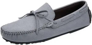 Men's Suede Loafers -Vegan Leather Lace-Up Moccasins, Flexible Lightweight Comfortable Driving Shoes for Fashion Prom Slip-On Wear