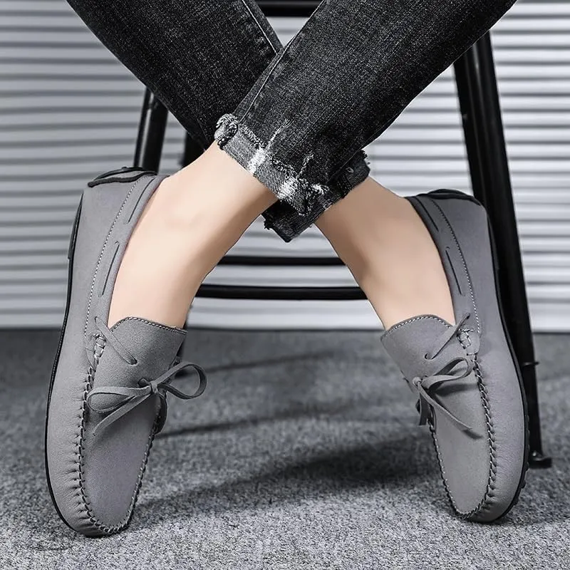 Men's Suede Loafers -Vegan Leather Lace-Up Moccasins, Flexible Lightweight Comfortable Driving Shoes for Fashion Prom Slip-On Wear