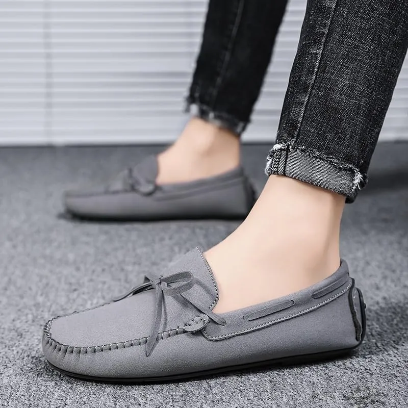 Men's Suede Loafers -Vegan Leather Lace-Up Moccasins, Flexible Lightweight Comfortable Driving Shoes for Fashion Prom Slip-On Wear