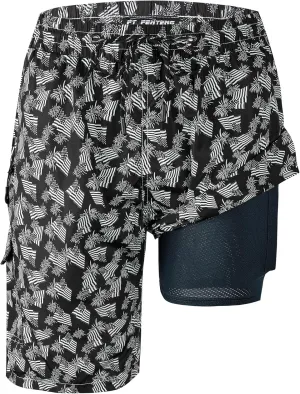 Mens Swim Trunks 9" Board Shorts with Compression Liner Swimsuit Built-in Bathing Suit Quick Dry Swimwear Zipper Pocket