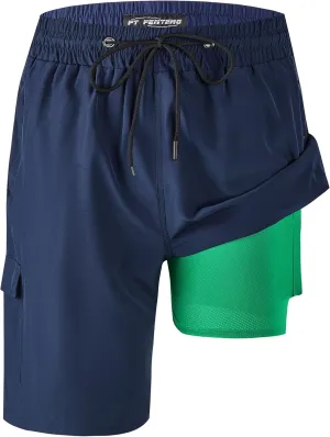 Mens Swim Trunks 9" Board Shorts with Compression Liner Swimsuit Built-in Bathing Suit Quick Dry Swimwear Zipper Pocket