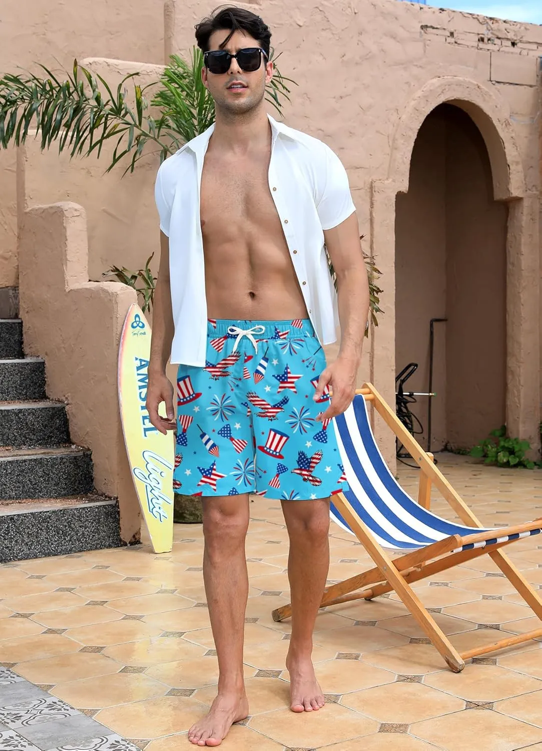 Mens Swim Trunks Quick Dry Beach Shorts Summer Boardshorts with Mesh Lining