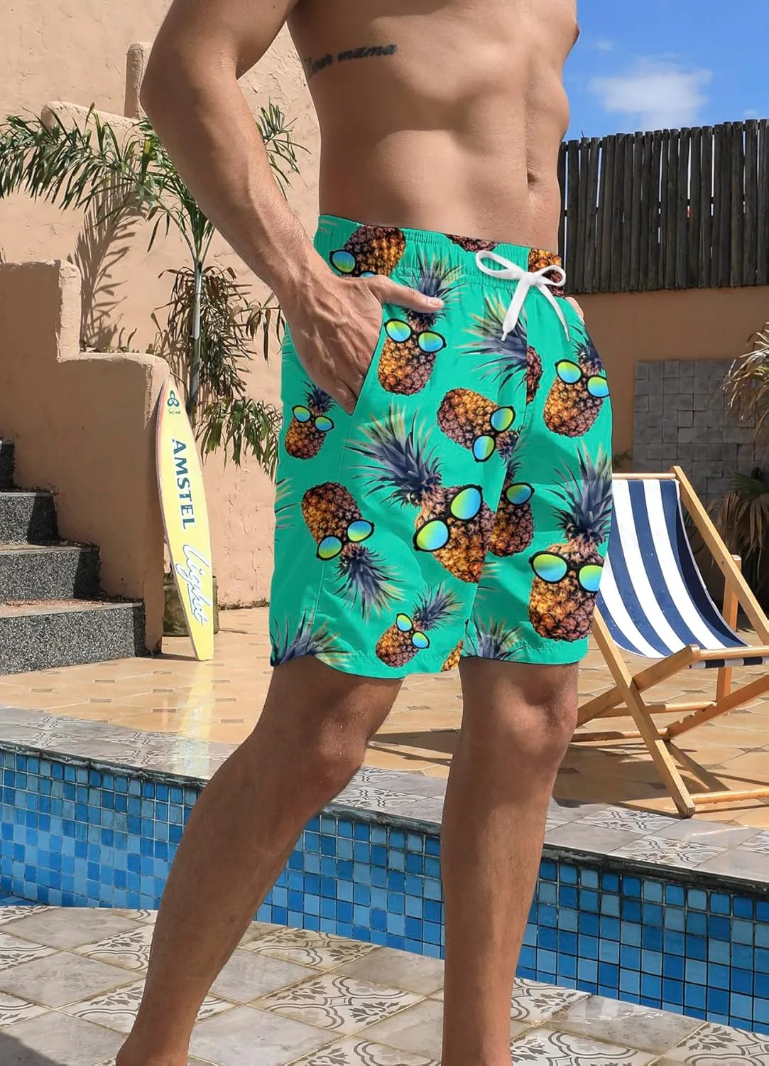 Mens Swim Trunks Quick Dry Beach Shorts Summer Boardshorts with Mesh Lining