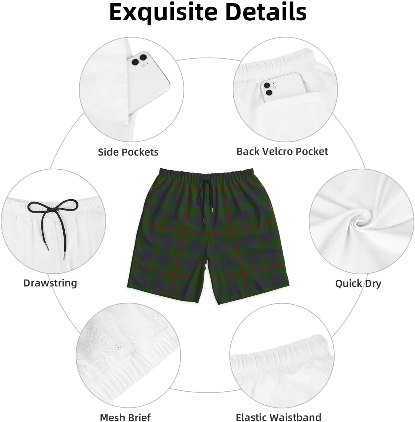 Men's Swim Trunks, Quick Dry Beach Shorts Summer Cool Beach Shorts with Mesh Lining