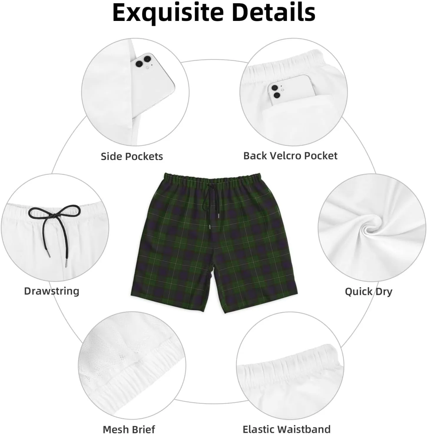 Men's Swim Trunks, Quick Dry Beach Shorts Summer Cool Beach Shorts with Mesh Lining