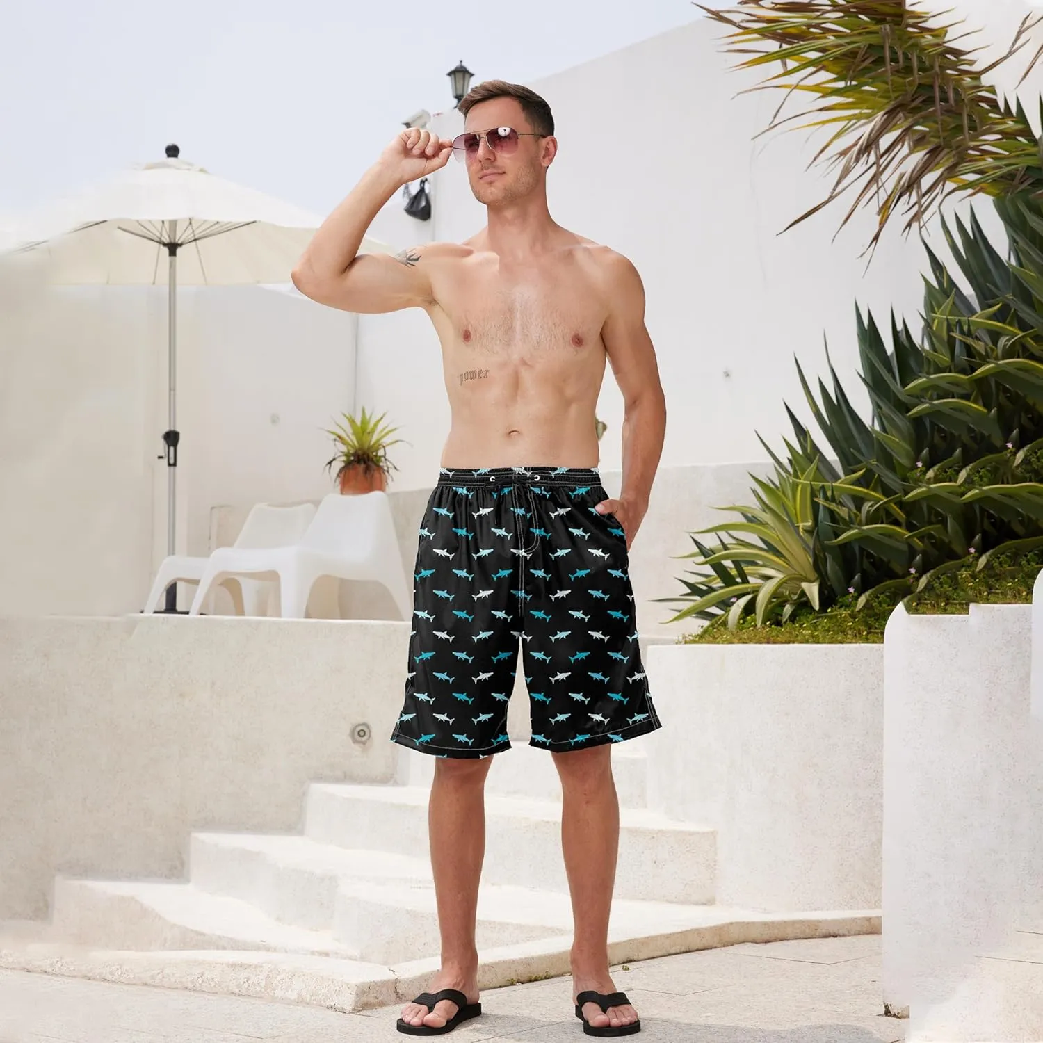 Mens Swim Trunks Quick Dry Board Shorts with Mesh Lining, Breathable Fit Hawaii Beach Shorts Swimwear Bathing Suits