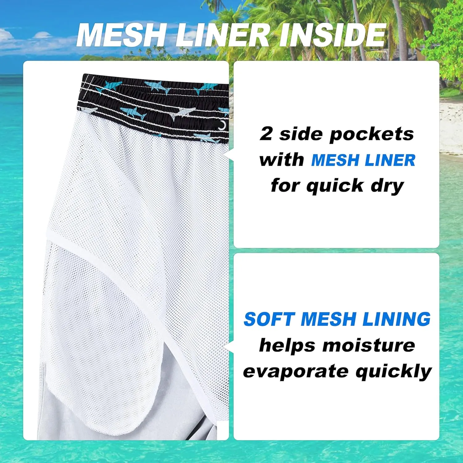 Mens Swim Trunks Quick Dry Board Shorts with Mesh Lining, Breathable Fit Hawaii Beach Shorts Swimwear Bathing Suits