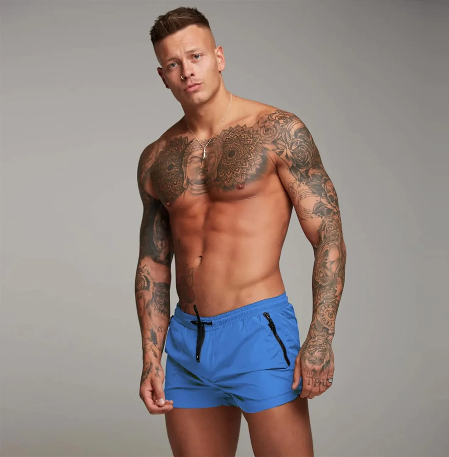 Mens Swim Trunks Quick Dry Swimwear Zipper Pockets, Swim Shorts with Mesh Lining