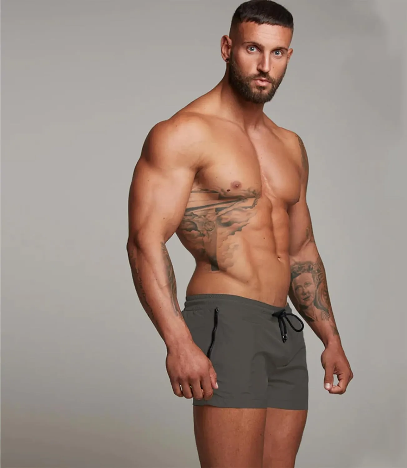 Mens Swim Trunks Quick Dry Swimwear Zipper Pockets, Swim Shorts with Mesh Lining