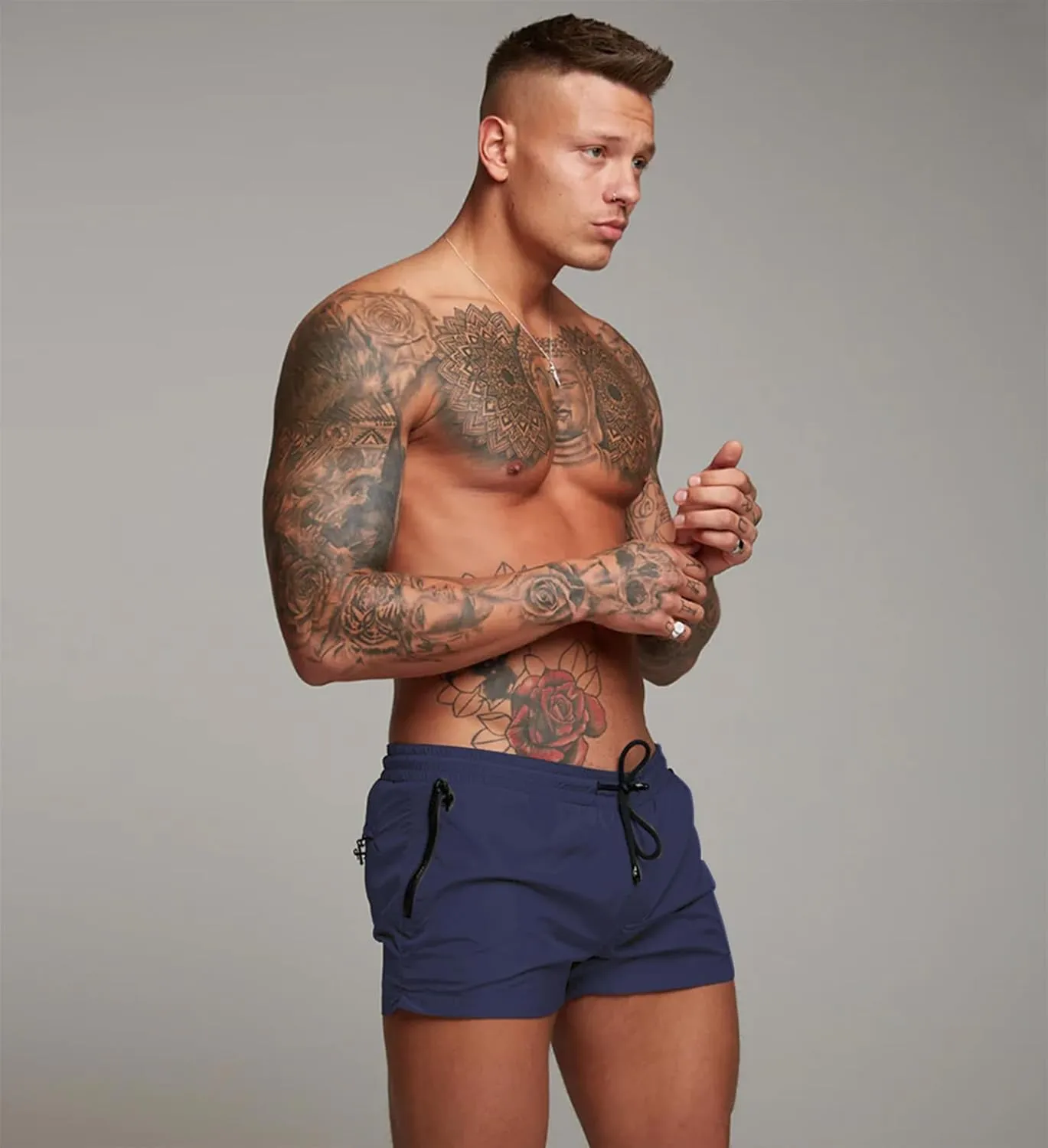 Mens Swim Trunks Quick Dry Swimwear Zipper Pockets, Swim Shorts with Mesh Lining