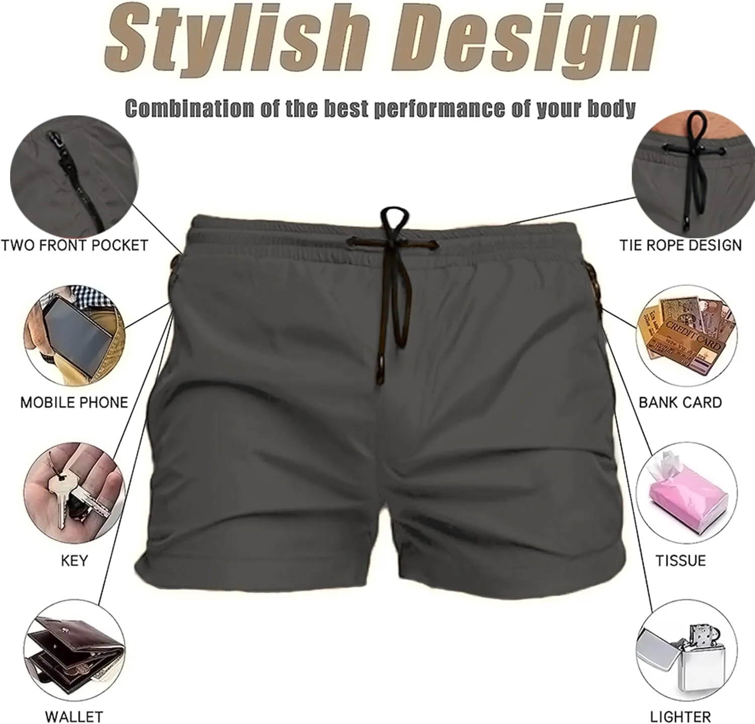 Mens Swim Trunks Quick Dry Swimwear Zipper Pockets, Swim Shorts with Mesh Lining