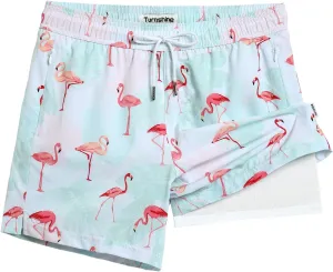 Mens Swim Trunks with Compression Liner 5" Stretch Beach Shorts Quick Dry Bathing Suit Board Shorts Zipper Pockets