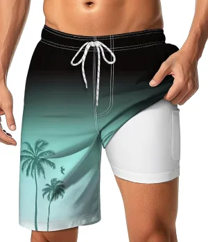 Mens Swim Trunks with Compression Liner 9" Swim Trunks Quick Dry Surfing Beach Shorts Hawaii Sports Shorts