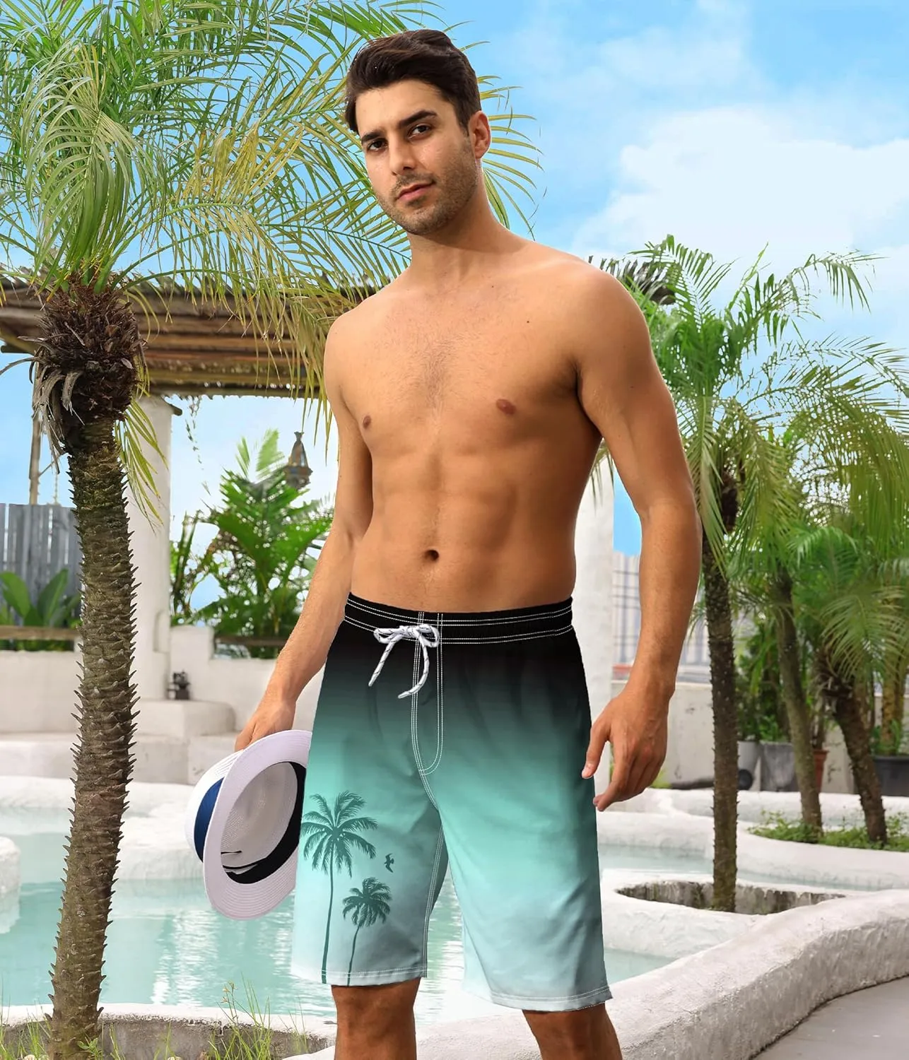 Mens Swim Trunks with Compression Liner 9" Swim Trunks Quick Dry Surfing Beach Shorts Hawaii Sports Shorts
