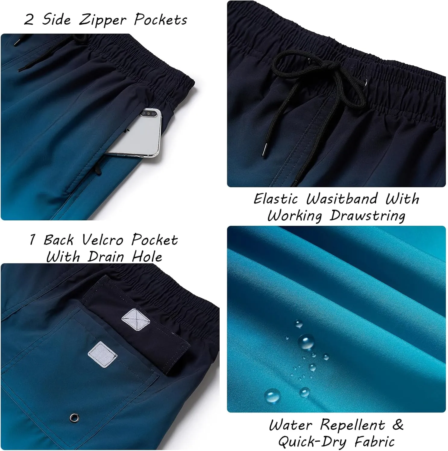 Mens Swim Trunks with Compression Liner Quick Dry Swim Shorts Bathing Suit Swimsear 2 in 1 Beach Board Shorts