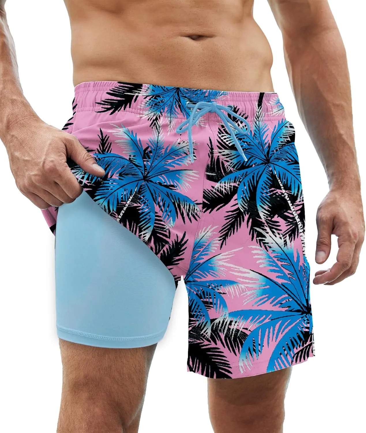 Mens Swim Trunks with Compression Liner Quick Dry Swim Shorts Bathing Suit Swimsear 2 in 1 Beach Board Shorts
