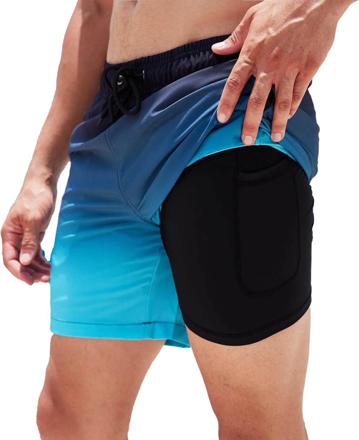 Mens Swim Trunks with Compression Liner Quick Dry Swim Shorts Bathing Suit Swimsear 2 in 1 Beach Board Shorts