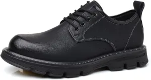 Men's Vintage Cowhide Leather Lace Up Platform Oxfords Shoes, Round Toe, Low - Top, Non - Slip, Soft Business Formal Dress Shoes