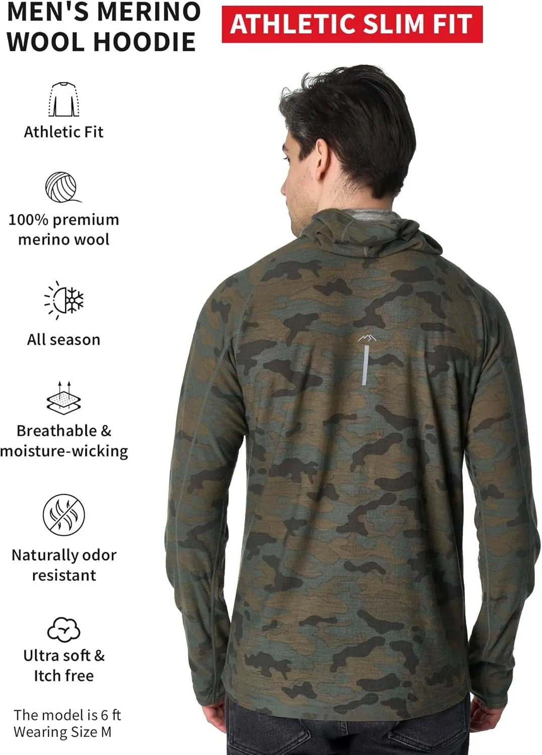 Merino.tech 100% Merino Wool Hoodie Men - Slim Fit Merino Wool Base Layer Mens Half Zip Thermal Long Sleeve Shirt and Socks