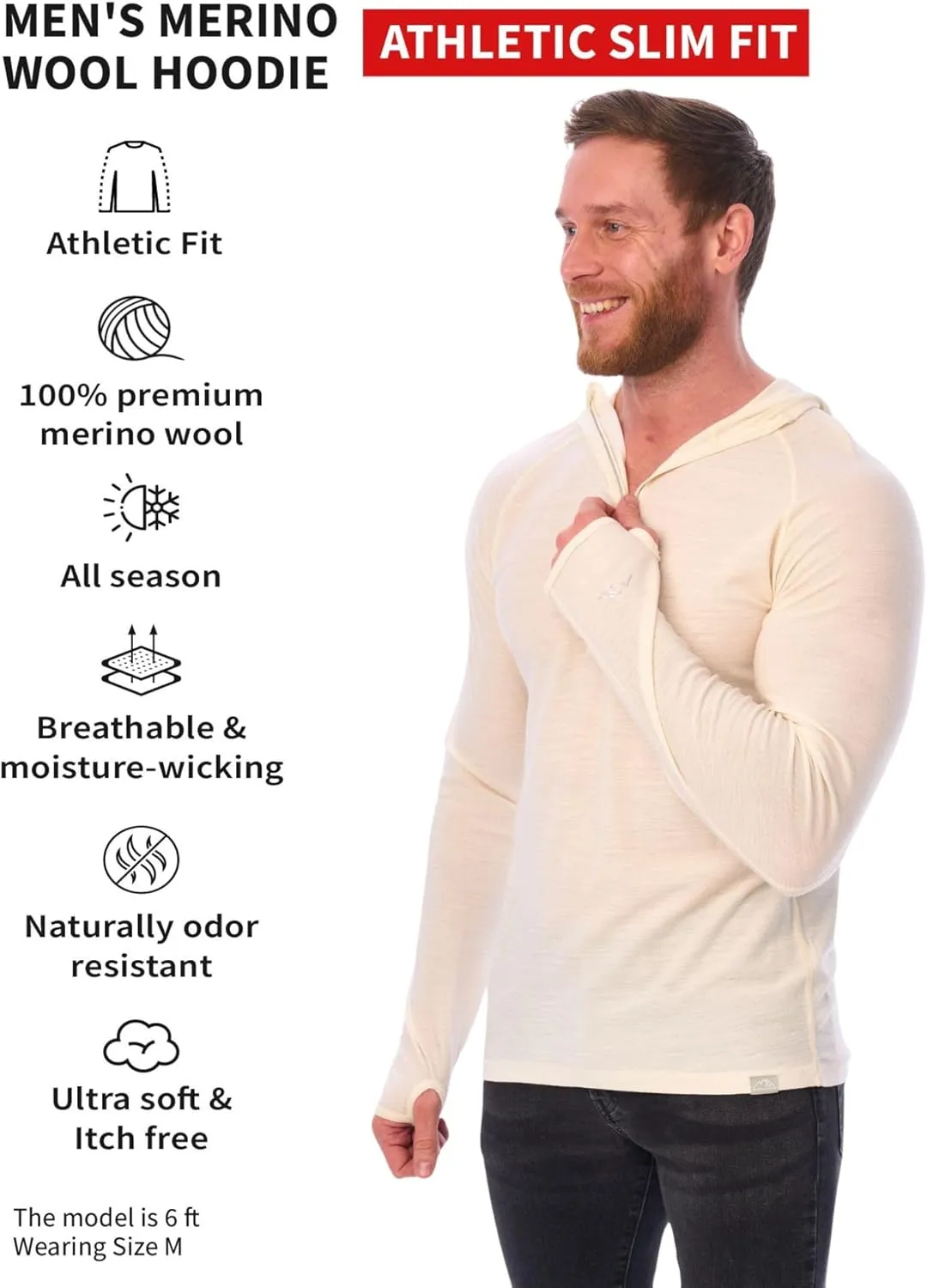 Merino.tech 100% Merino Wool Hoodie Men - Slim Fit Merino Wool Base Layer Mens Half Zip Thermal Long Sleeve Shirt and Socks