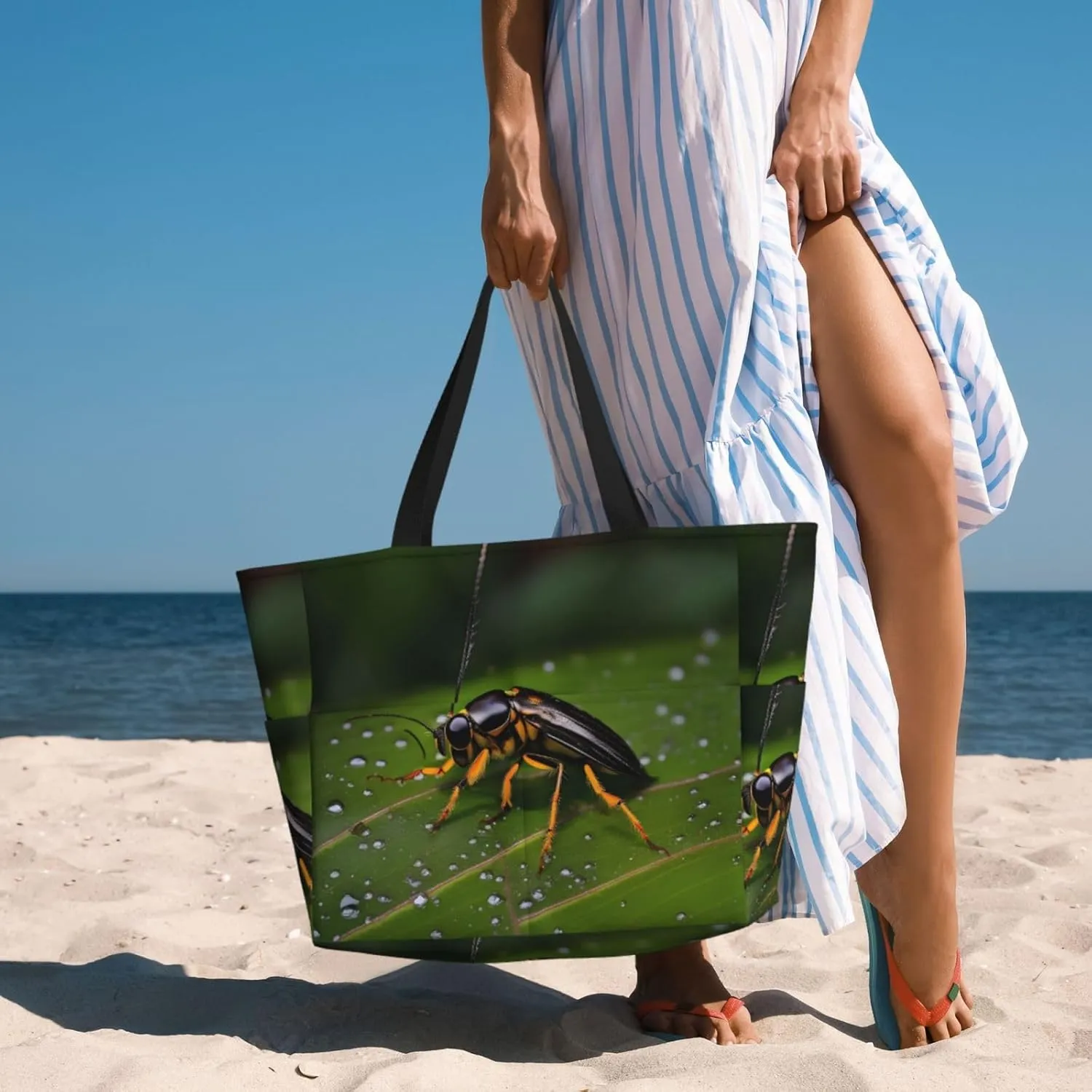 Mermaid Tattoo Spacious Large Capacity Beach Travel Bag - Foldable Beach Bag Tote Bag With Zipper