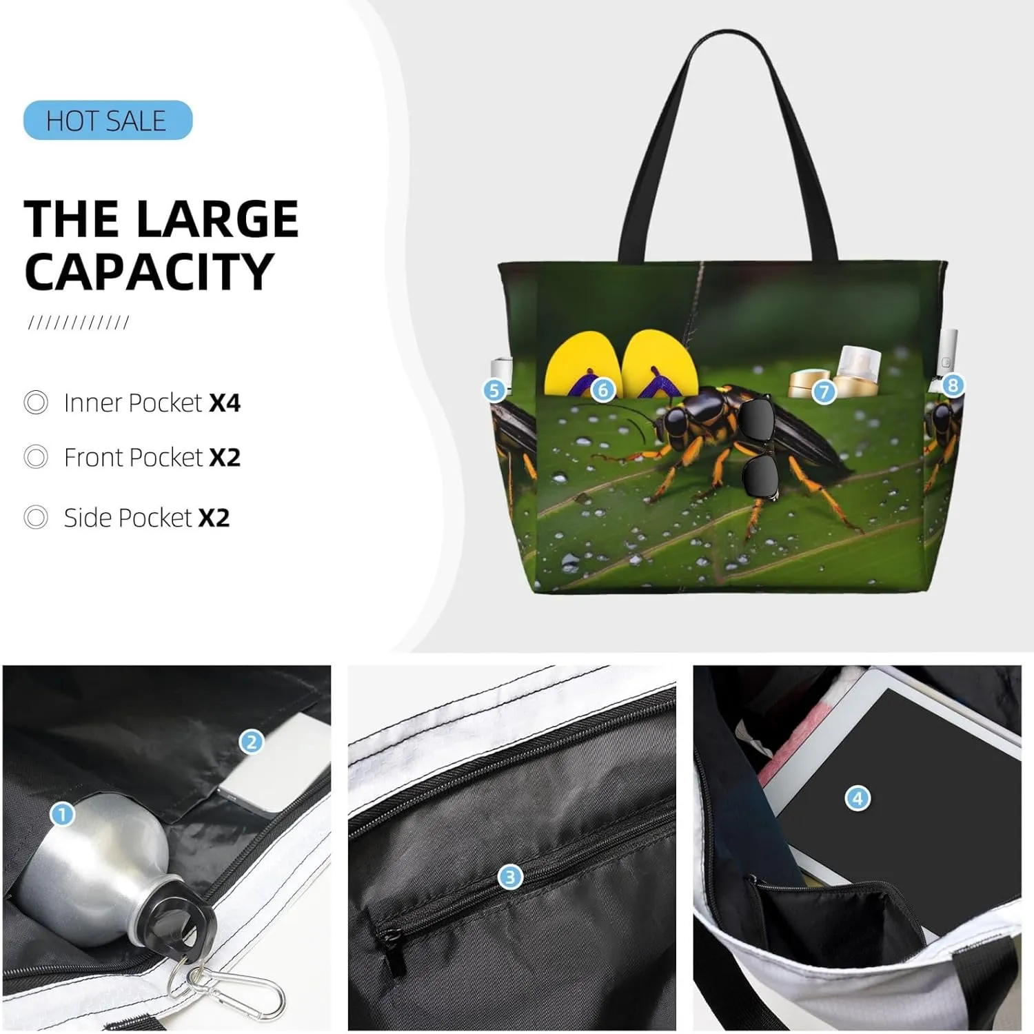 Mermaid Tattoo Spacious Large Capacity Beach Travel Bag - Foldable Beach Bag Tote Bag With Zipper