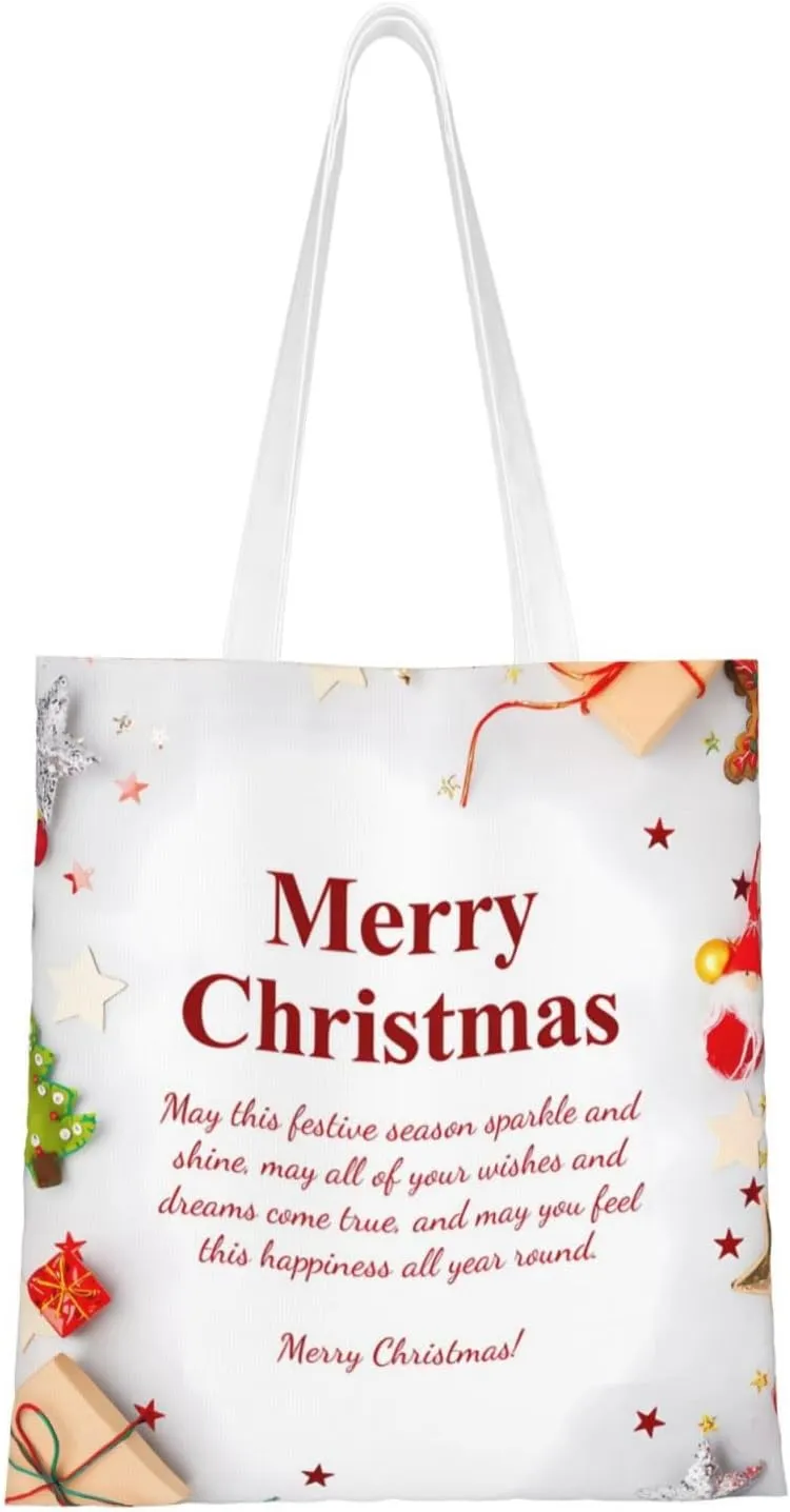 Merry Christmas Tree Snowflake Canvas Tote Bag for Women Reusable Grocery Shoulder Bags Shopping Handbags