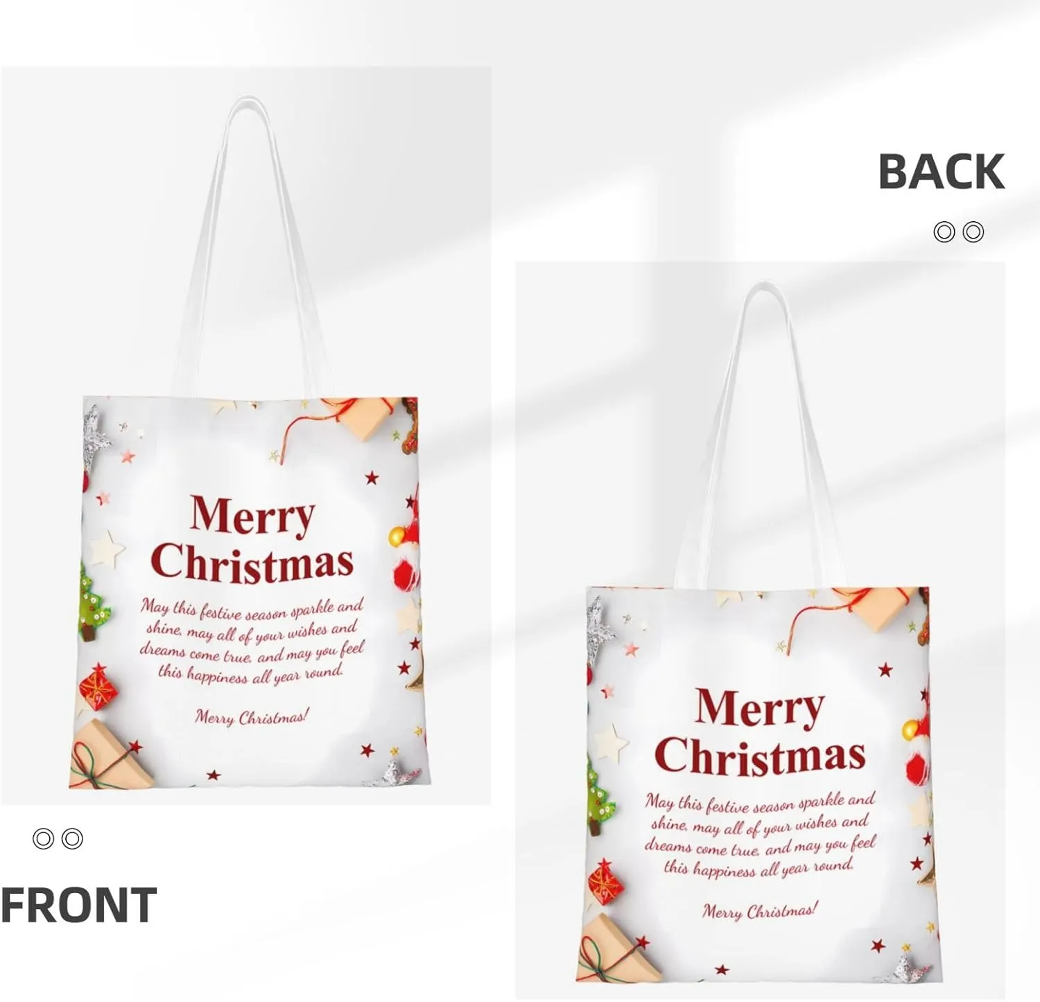 Merry Christmas Tree Snowflake Canvas Tote Bag for Women Reusable Grocery Shoulder Bags Shopping Handbags