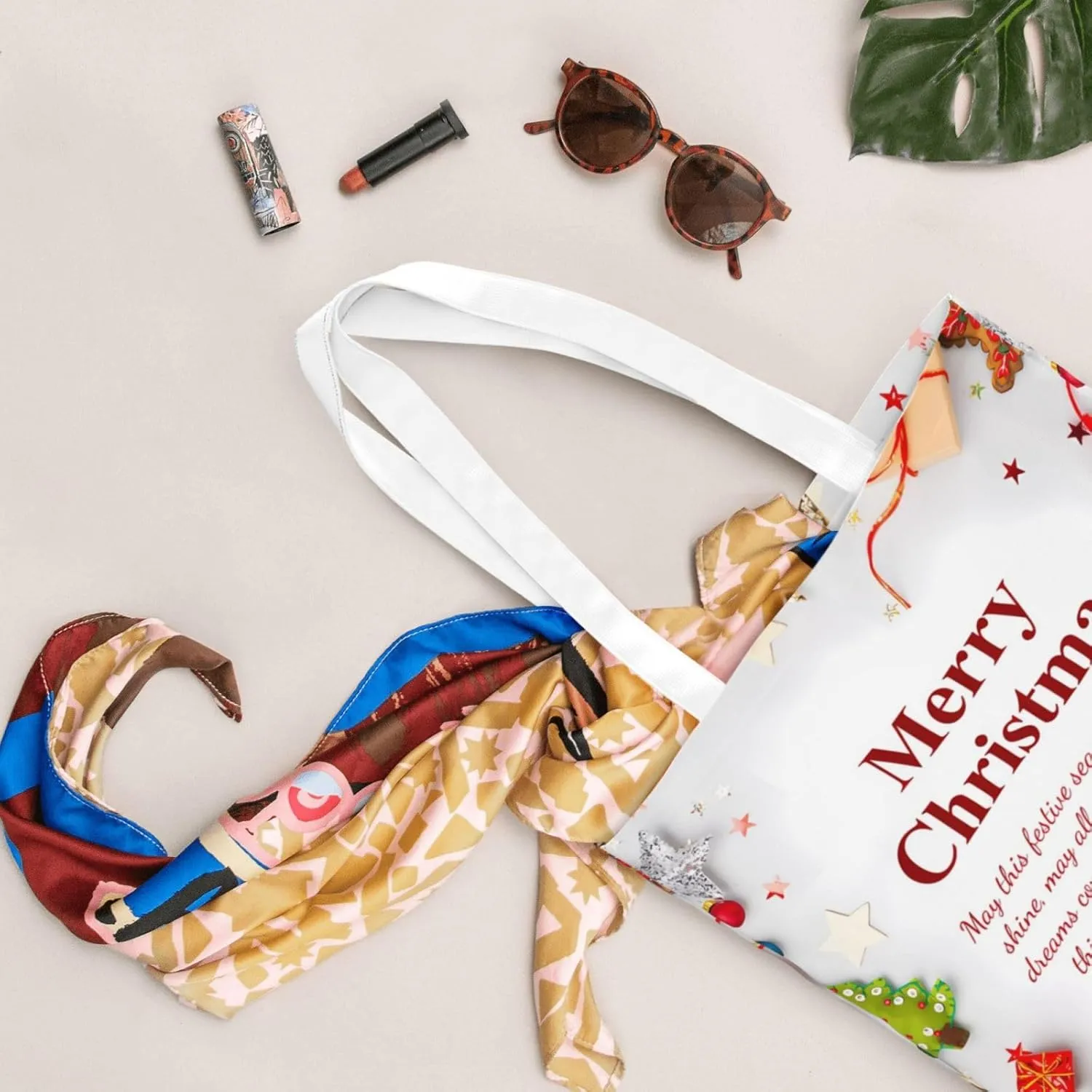Merry Christmas Tree Snowflake Canvas Tote Bag for Women Reusable Grocery Shoulder Bags Shopping Handbags