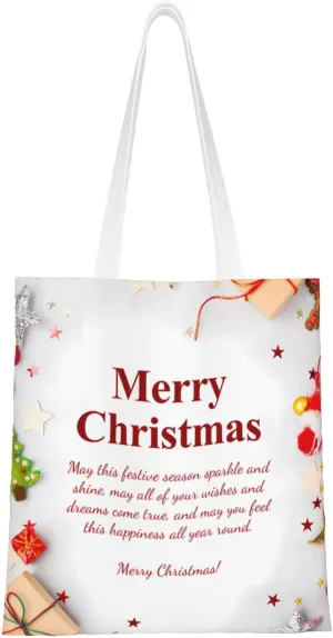Merry Christmas Tree Snowflake Canvas Tote Bag for Women Reusable Grocery Shoulder Bags Shopping Handbags