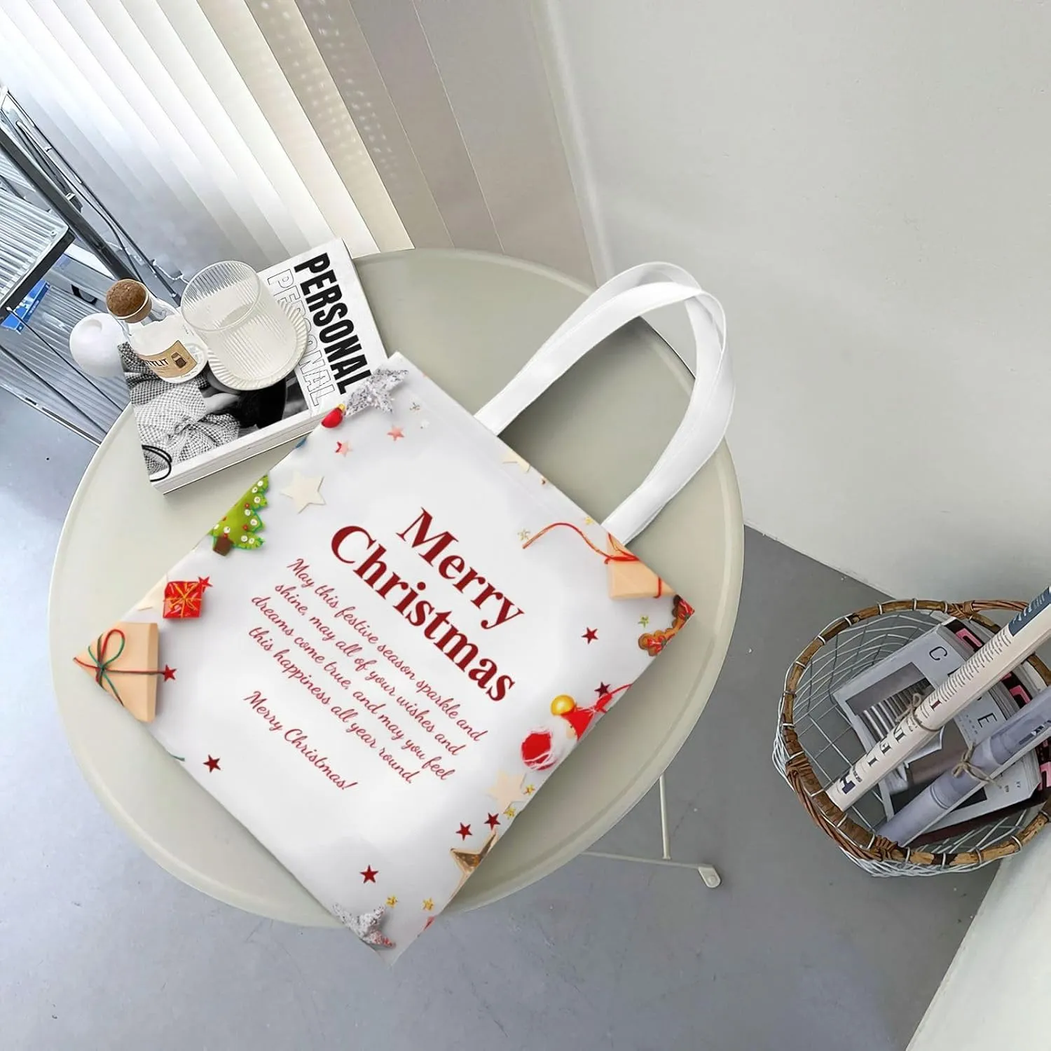 Merry Christmas Tree Snowflake Canvas Tote Bag for Women Reusable Grocery Shoulder Bags Shopping Handbags