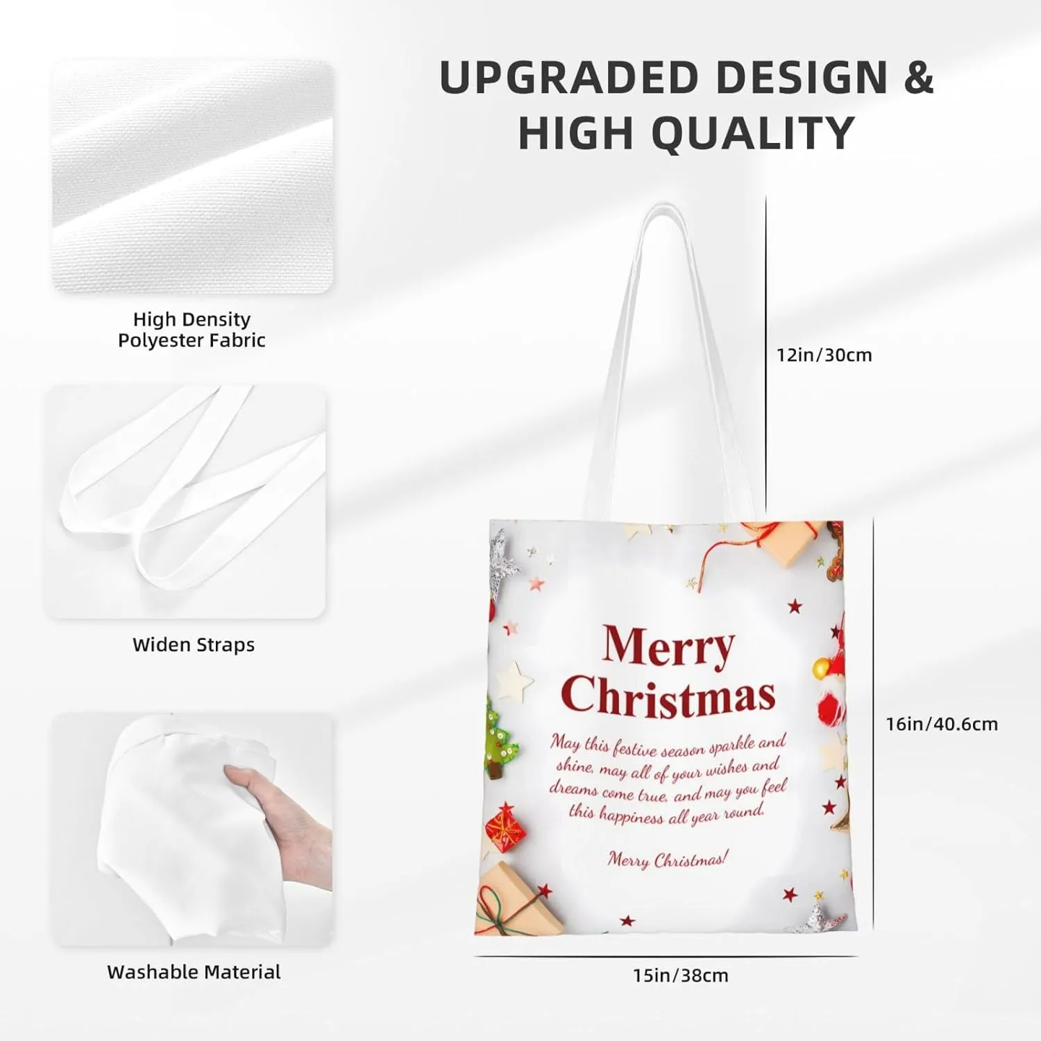 Merry Christmas Tree Snowflake Canvas Tote Bag for Women Reusable Grocery Shoulder Bags Shopping Handbags