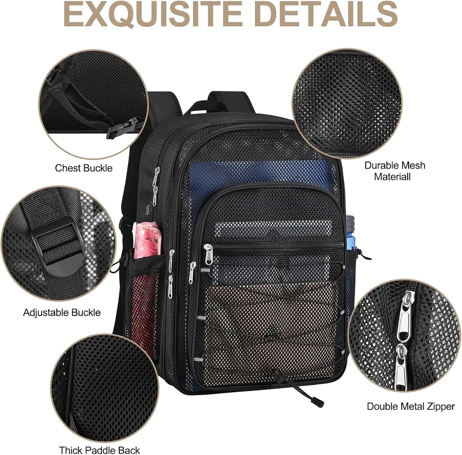 Mesh Backpacks for School, Heavy Duty Mesh School Bags for Boys and Girls See Through with Adjustable Straps for Swimming, Fitness, Sports, Carry Portable Oxygen Concentrators