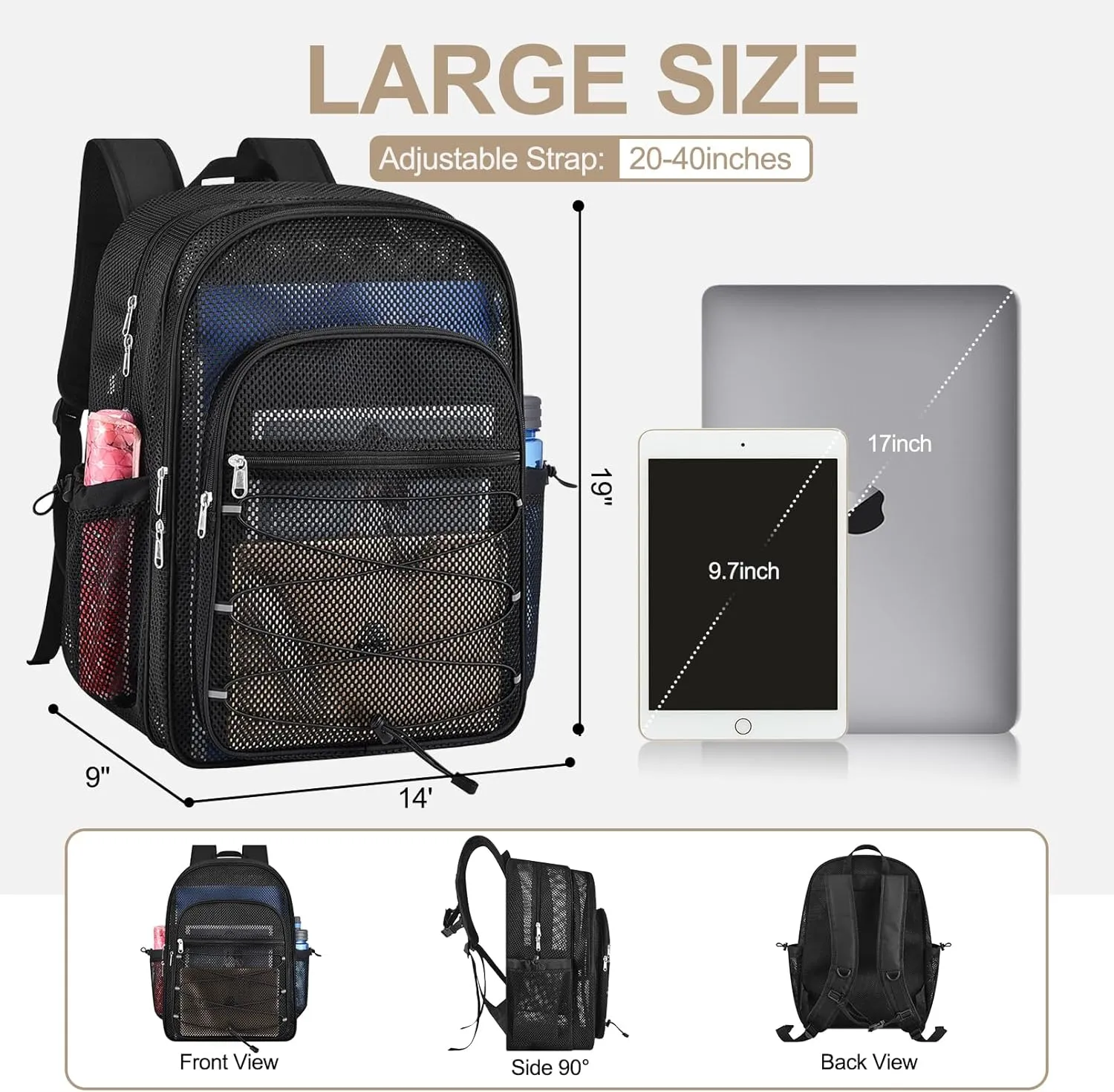 Mesh Backpacks for School, Heavy Duty Mesh School Bags for Boys and Girls See Through with Adjustable Straps for Swimming, Fitness, Sports, Carry Portable Oxygen Concentrators